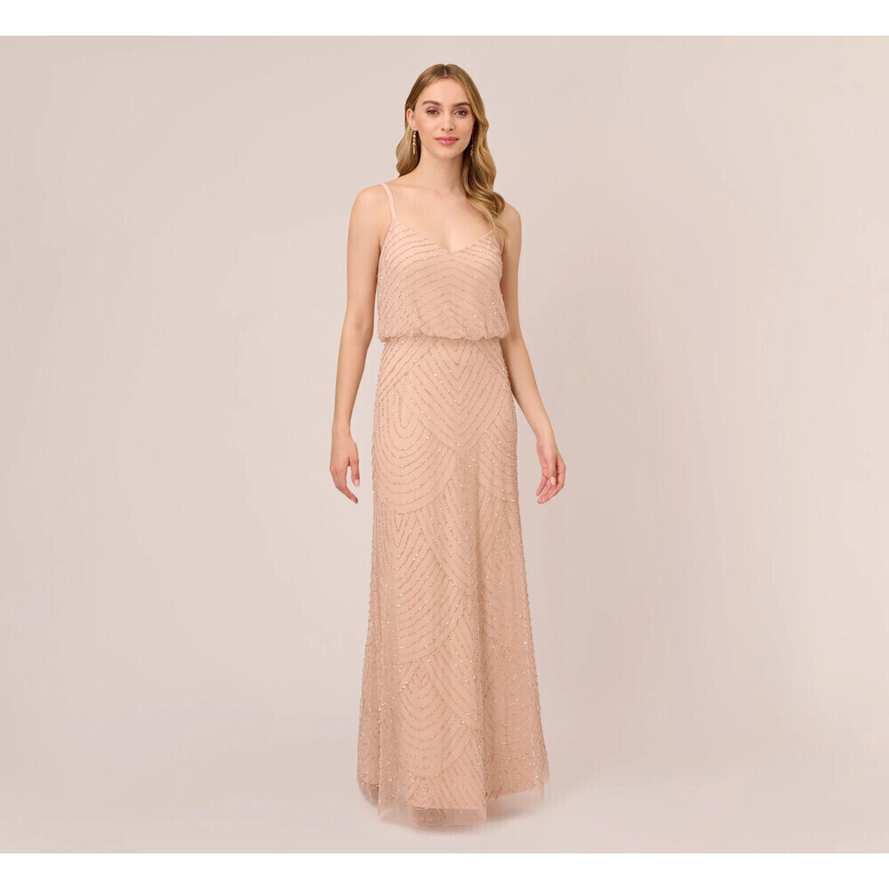 Adrianna Papell Beaded Blouson Gown 2 NWT Blush $329 Style# 09189118 Bridesmaid